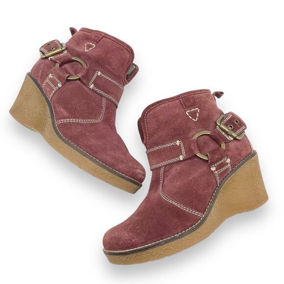 Josef Seibel Bootie Burgundy Suede Wedge Heel Comfort Boot Size 38 EU | 7-7.5 US - Picture 3 of 16
